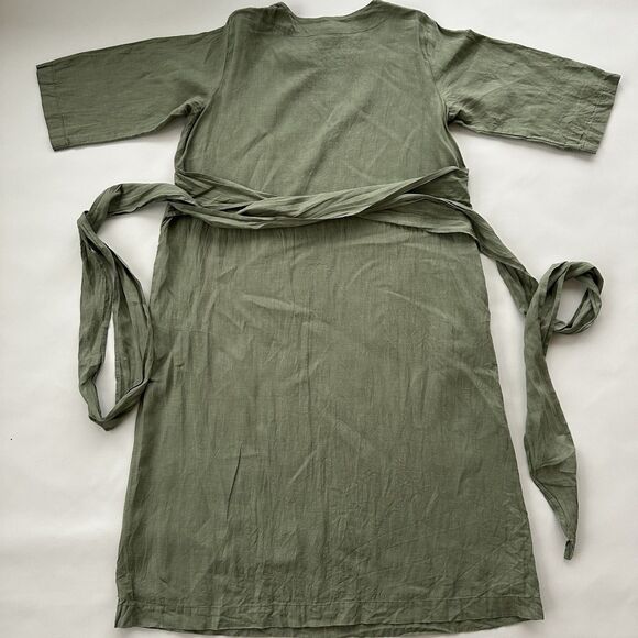 Len OK Green Linen 3/4 Sleeve Long Shift Dress W/wrap Around Belt Pockets XL - Picture 10 of 10